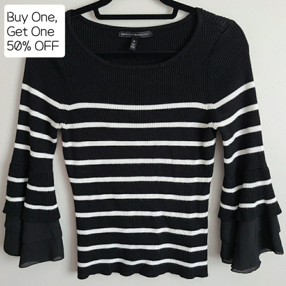 WHITE HOUSE BLACK MARKET Striped Flounce Sleeve M